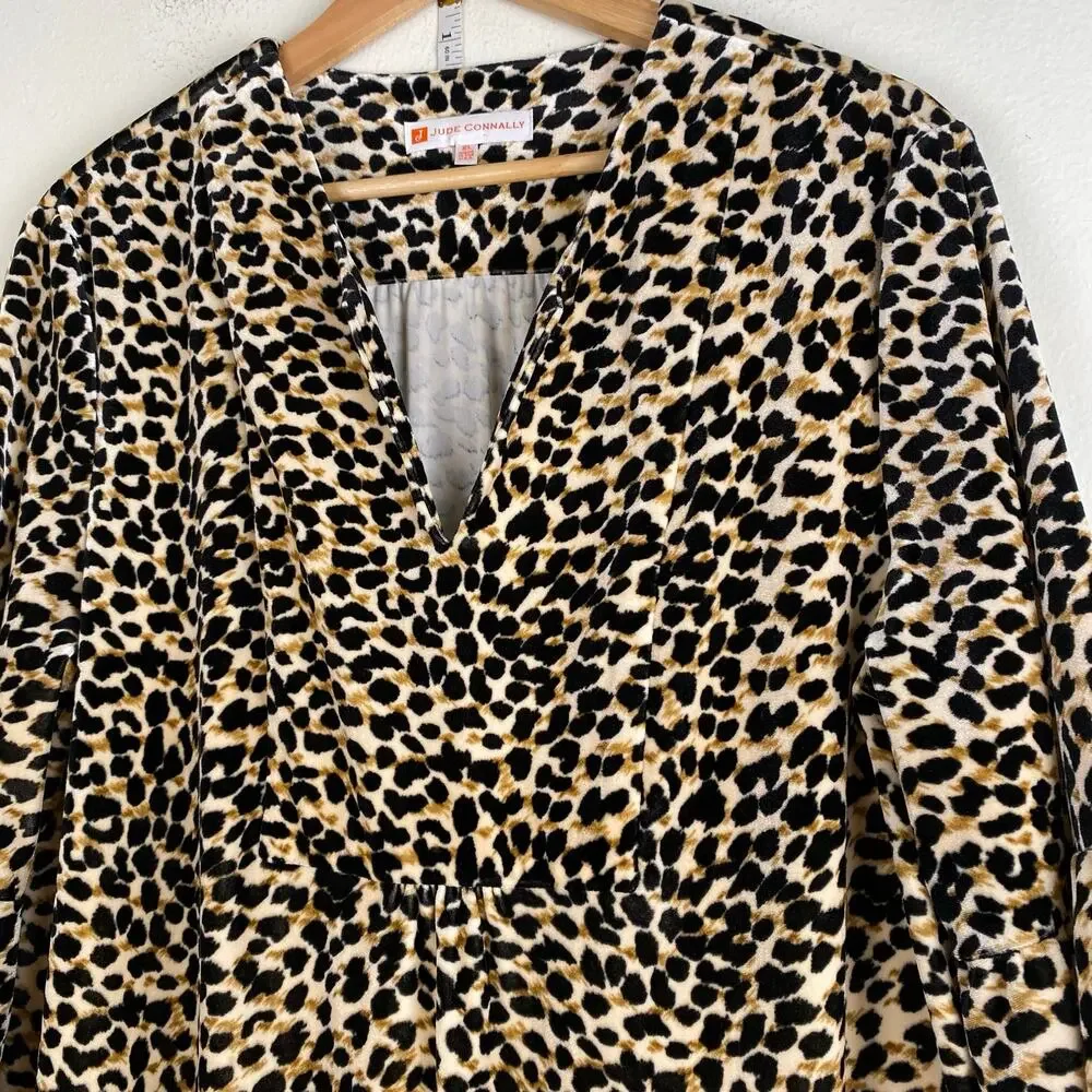Jude Connally Kerry Animal Velvet Shift Dress Beige Black Size XL - Picture 6 of 11